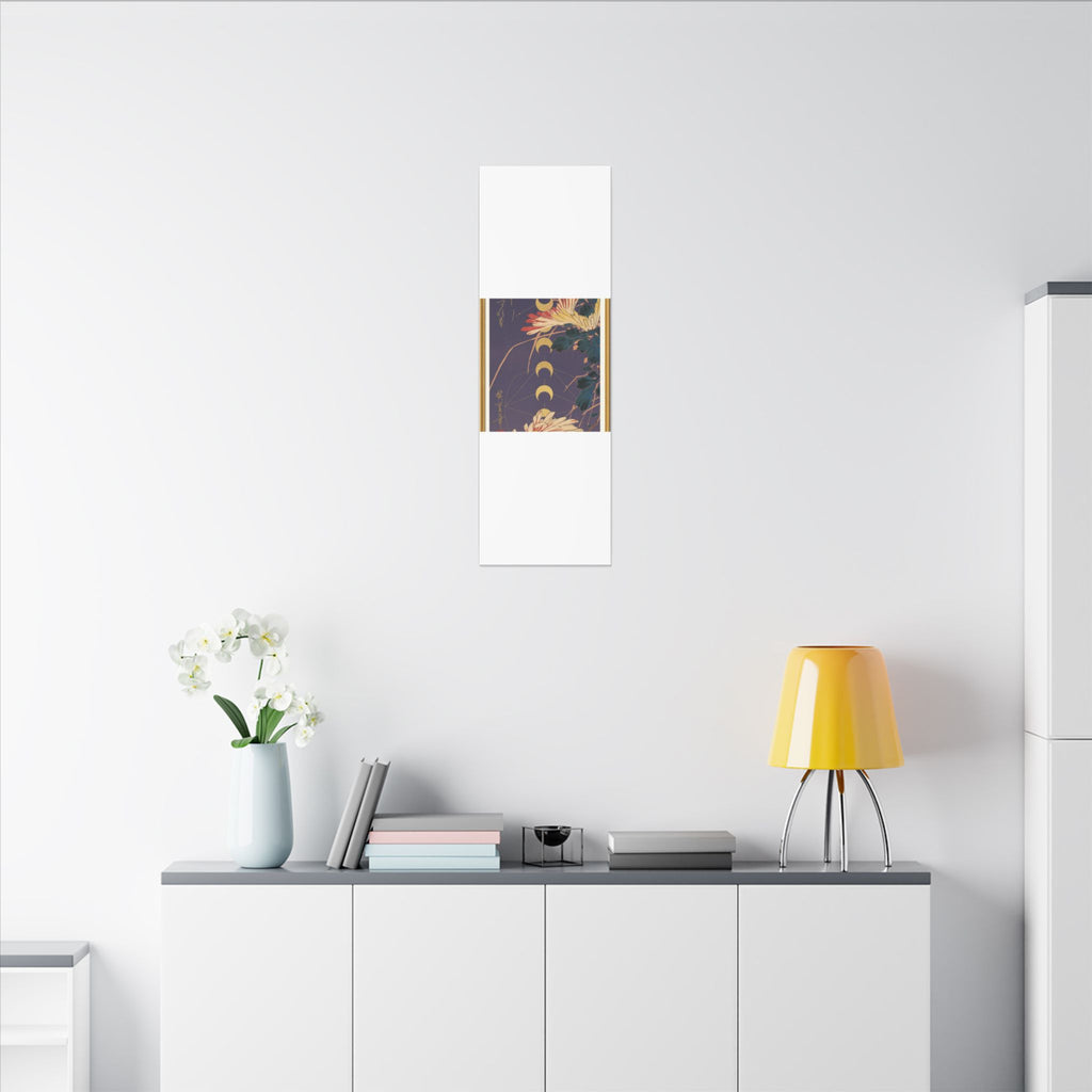 Chrysanthemum and Gold Moon Phases Woodblock Matte Canvas