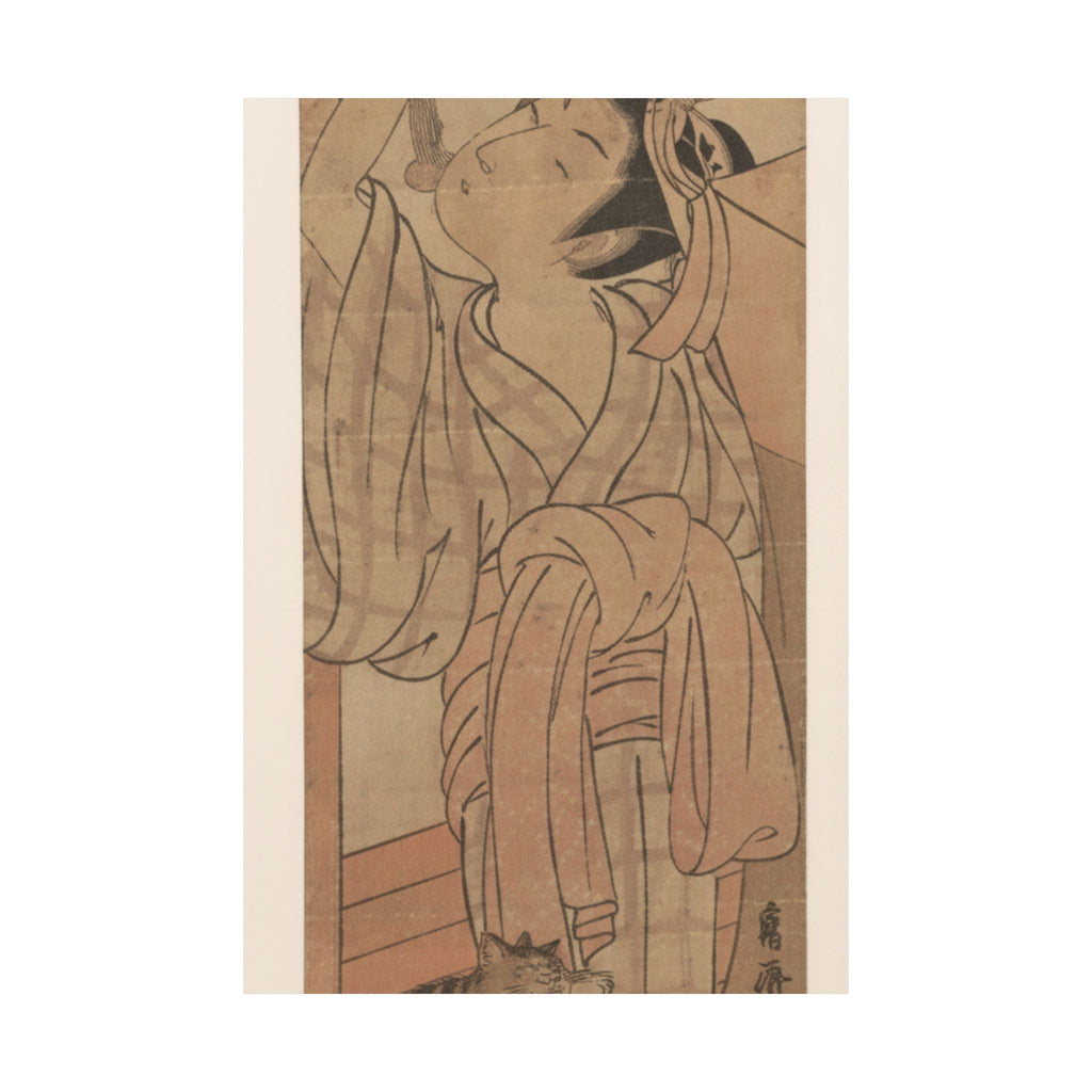 Ecommerce Main — Young Lady Toying With The Tassel Of Her Bed–Net While A Cat Plays At Her Feet — Matte Poster