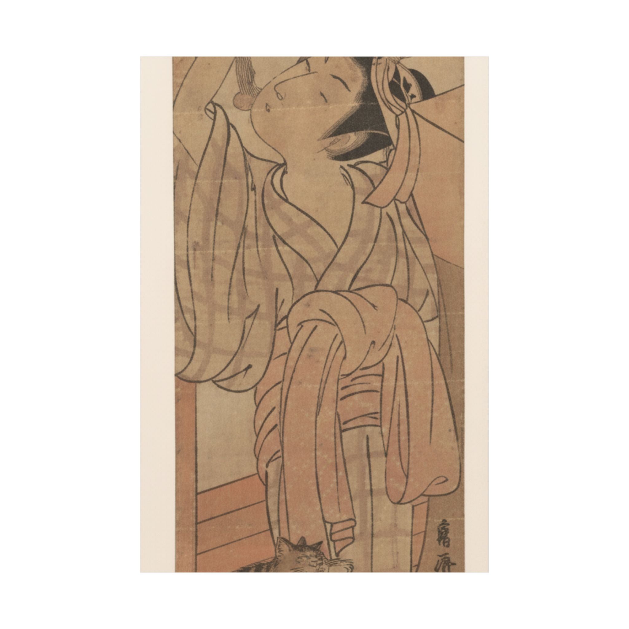 Ecommerce Main — Young Lady Toying With The Tassel Of Her Bed–Net While A Cat Plays At Her Feet — Matte Poster