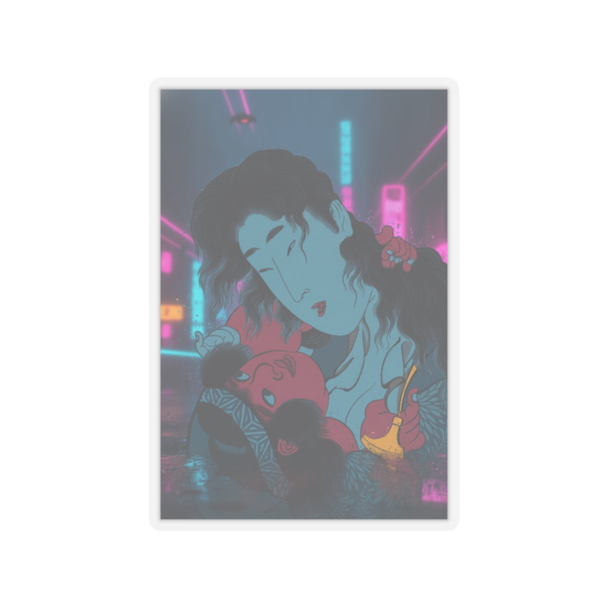 Neon Noir — Yamauba Playing With Kintarō — Kiss-Cut Sticker