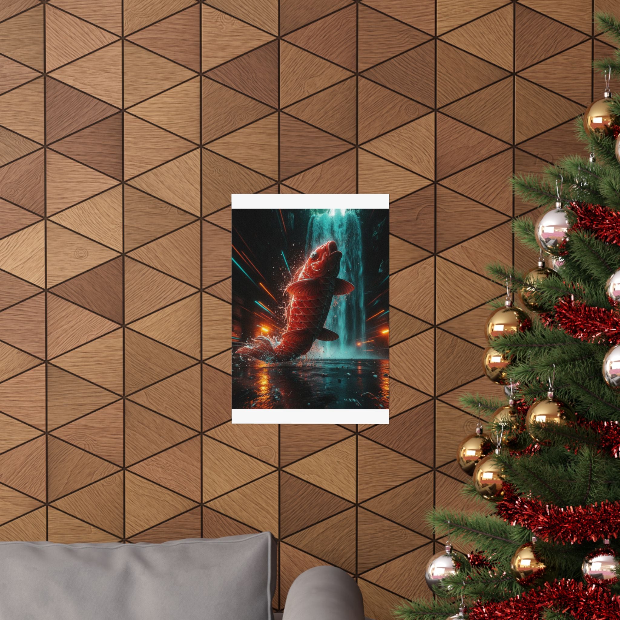 Fast Furious — Red Carp Ascending A Waterfall — Matte Poster