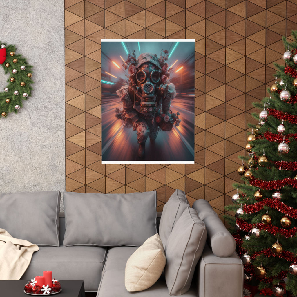Neon Tunnel Rose Gas Mask Post-Apocalyptic Poster