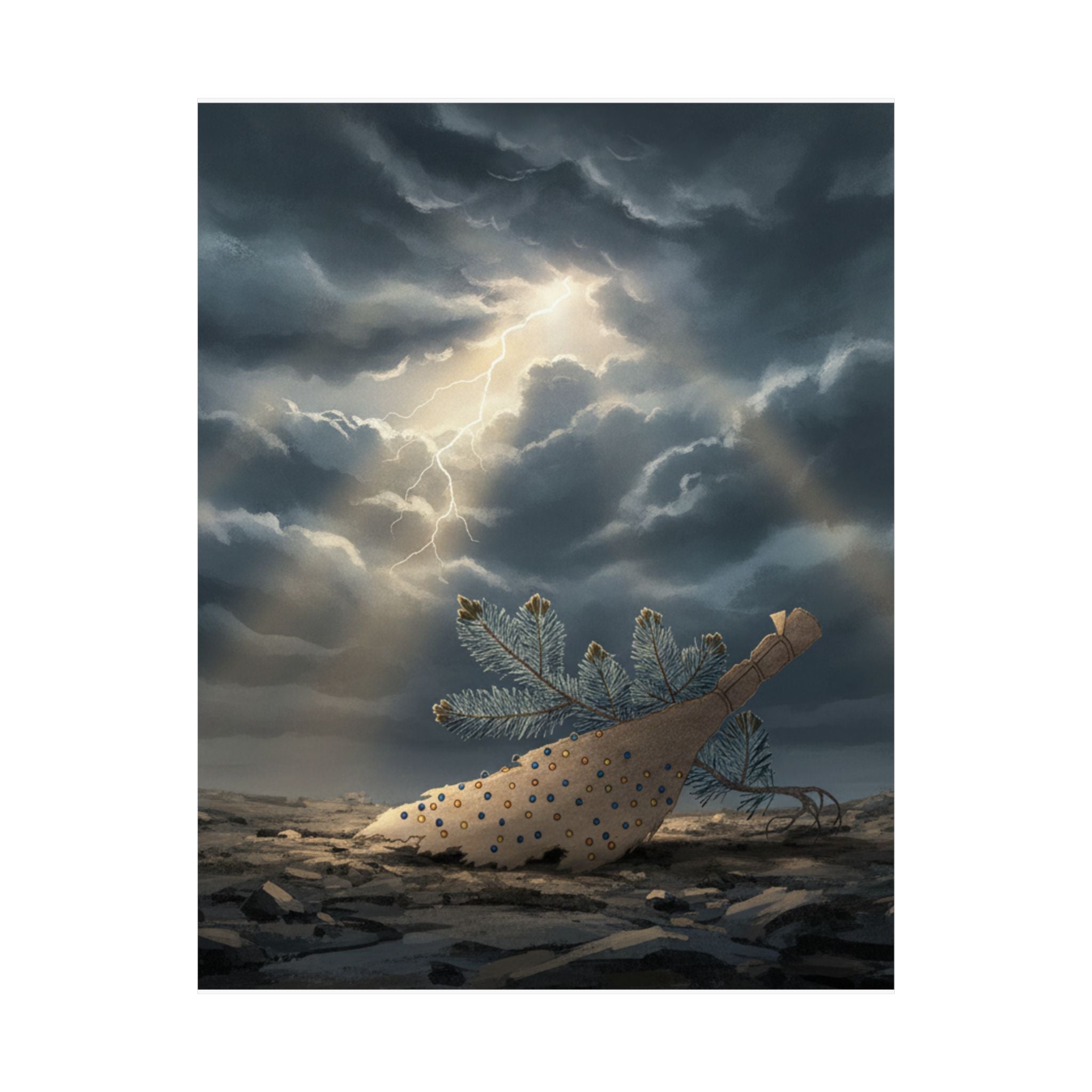 Dramatic Storm — Young Pine Tree And Jeweled Broom — Matte Poster