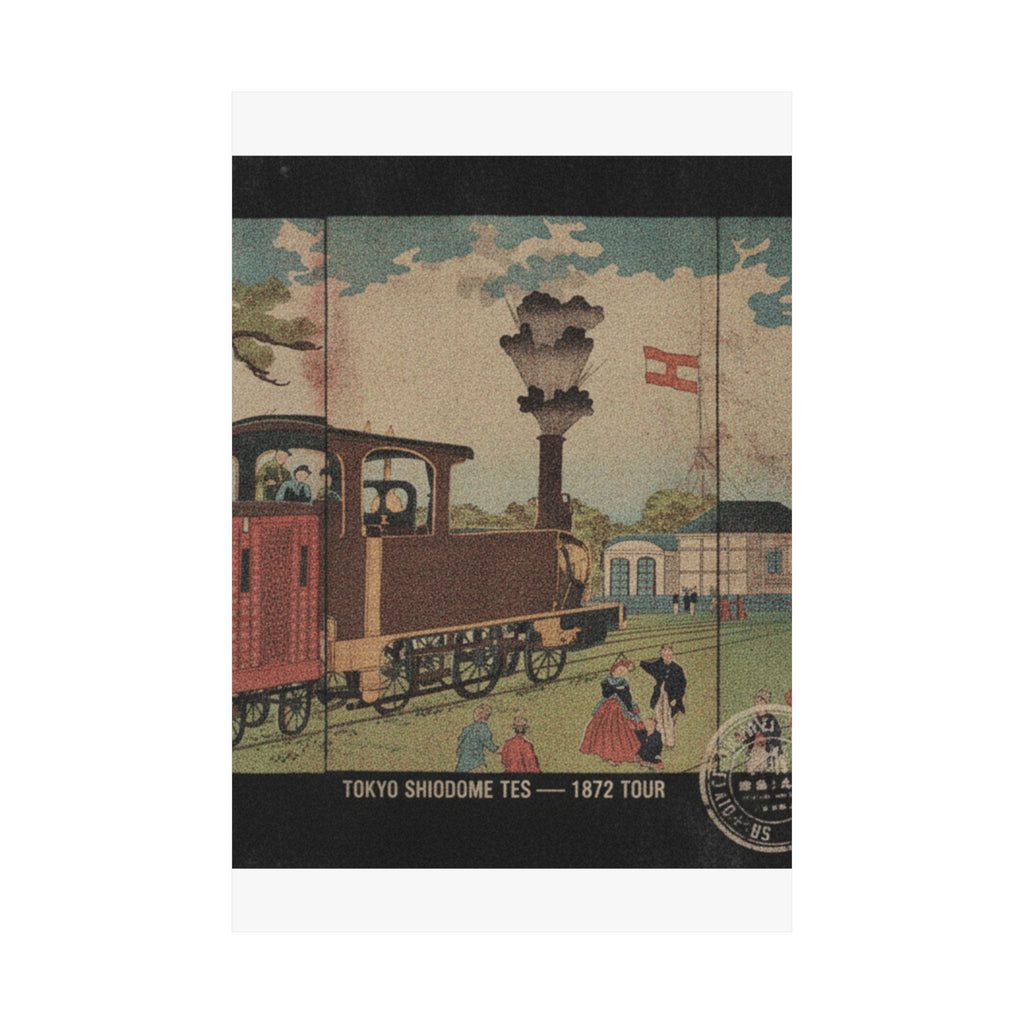 Vintage Bootleg — Illustration Of A Steam Locomotive Passing Shiodome In Tokyo (Tōkyō Shiodome Tes — Matte Poster