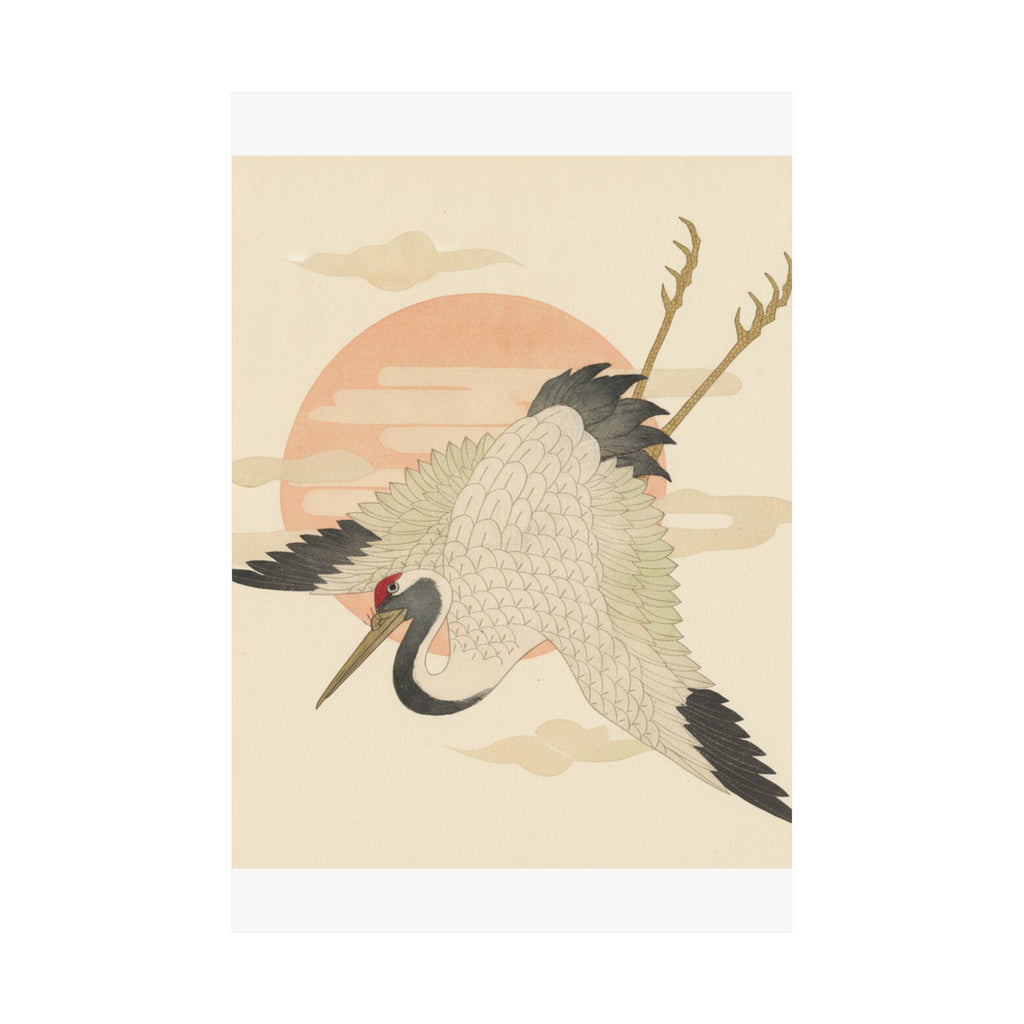 Botanical — White Crane Flying Across The Sun'S Disc — Matte Poster