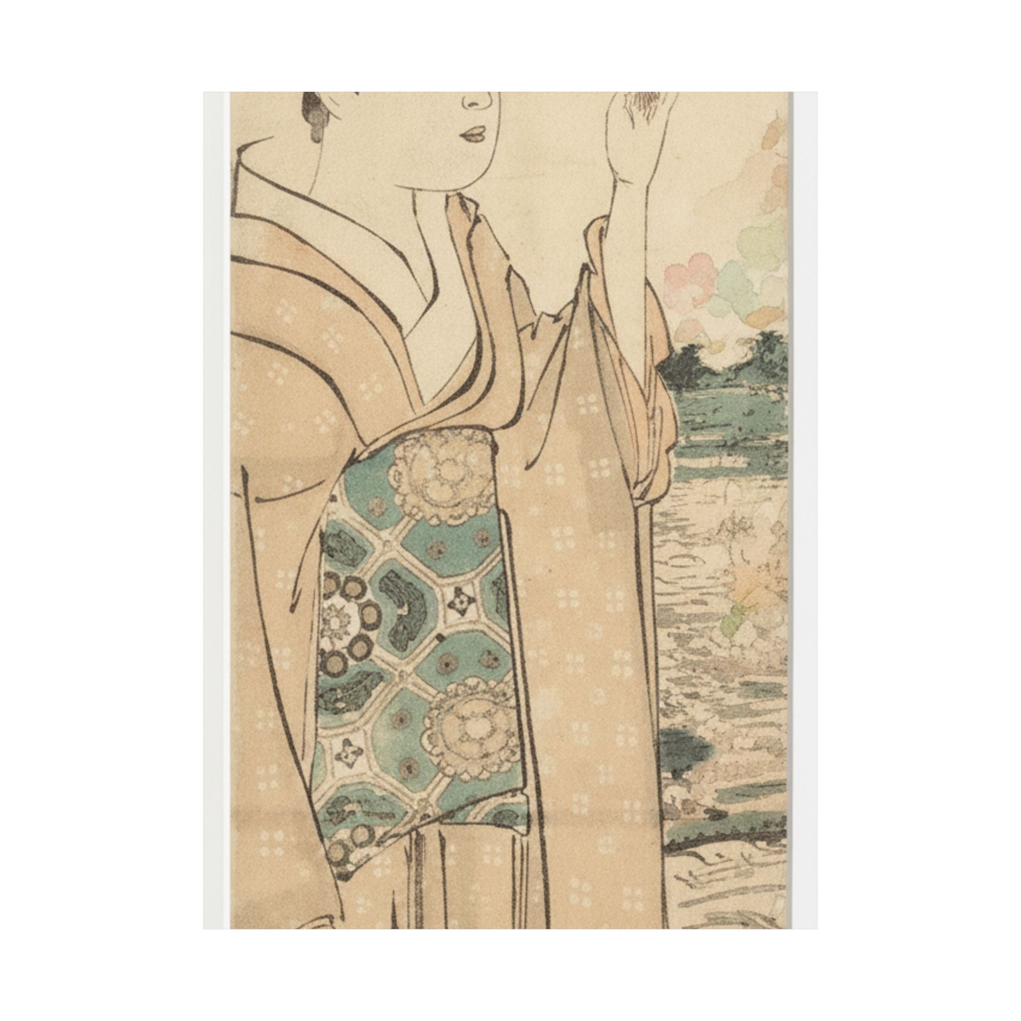 Watercolor — Woman With Fan On The Banks Of The Sumida River — Matte Poster
