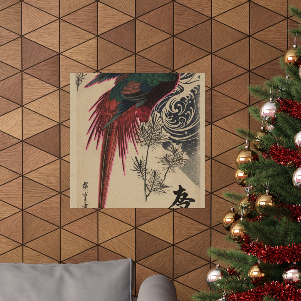 Japanese Street — Golden Pheasant And Pine Shoots In Snow — Matte Poster