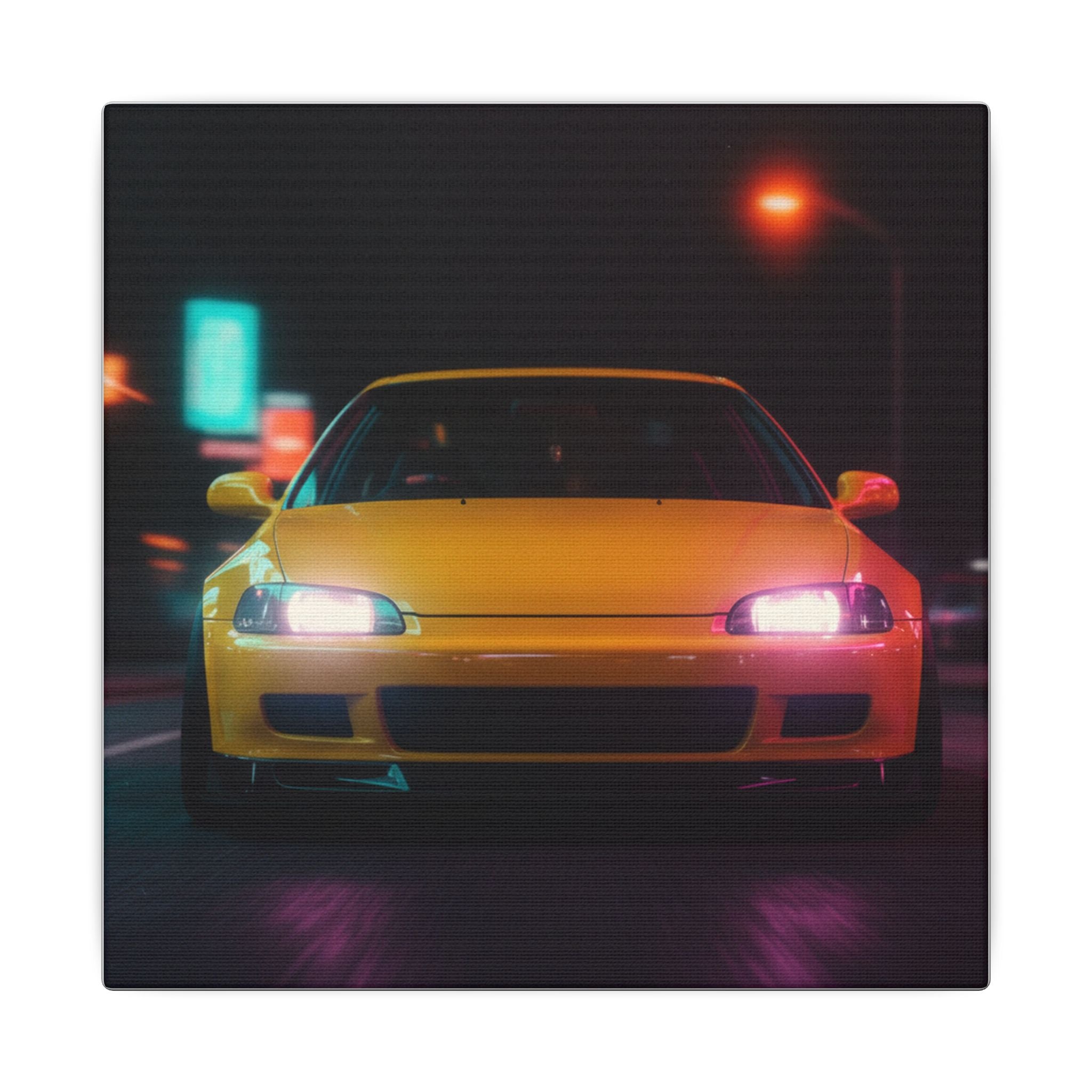Neon Night JDM Yellow Coupe Street Matte Canvas