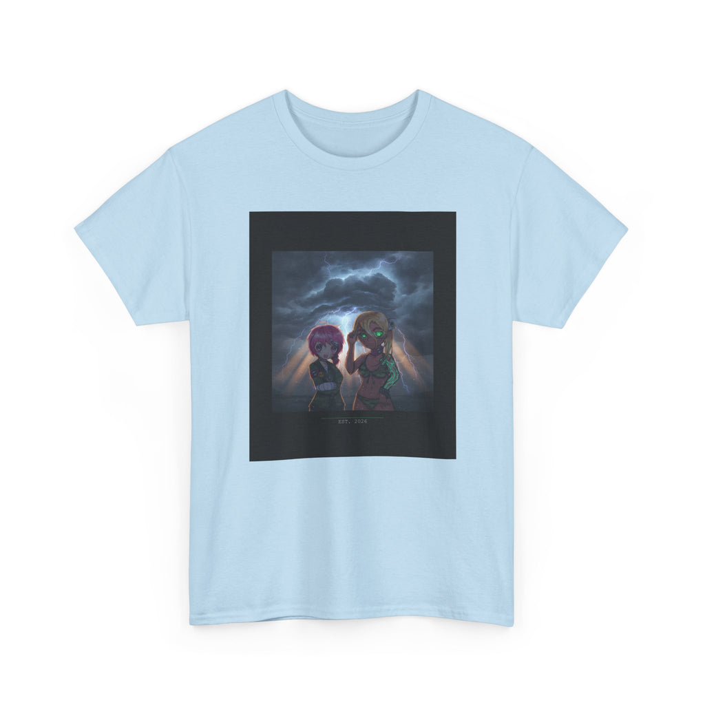 Anime Girls Under Lightning Storm Sky Graphic Tee