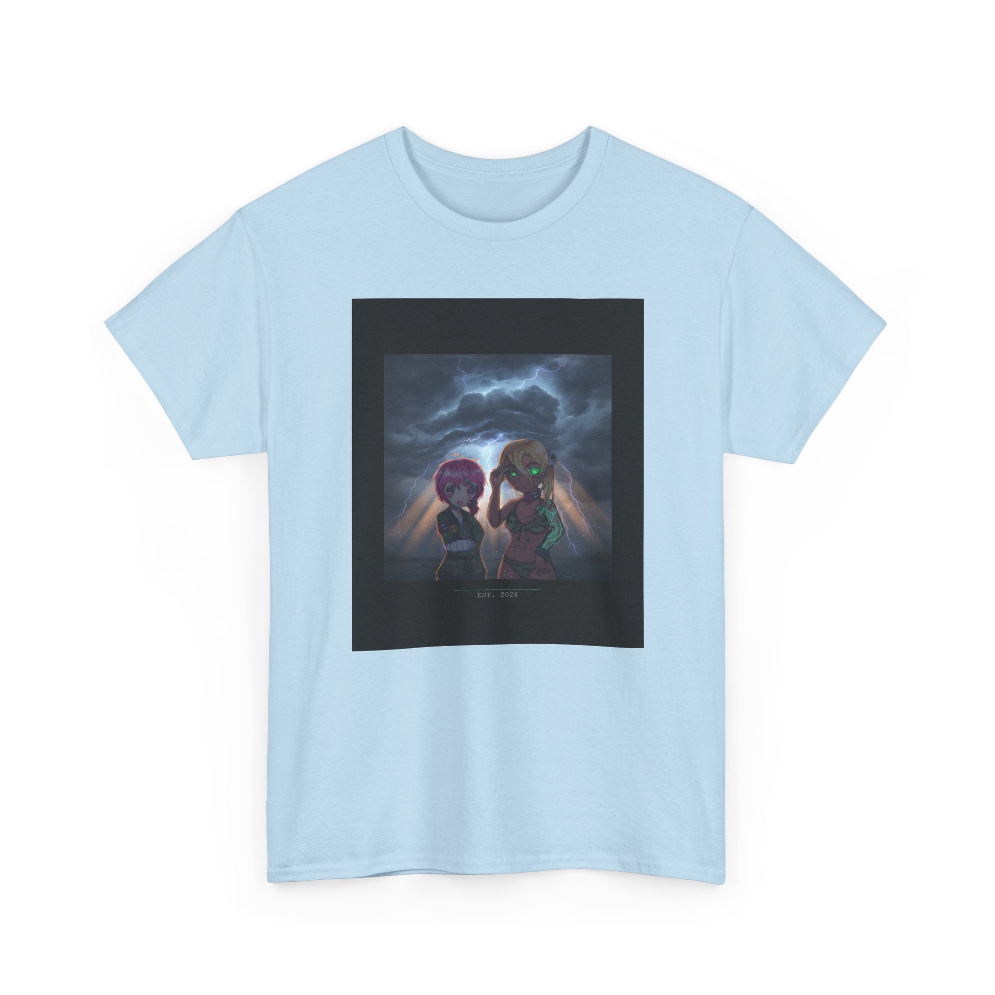 Anime Girls Under Lightning Storm Sky Graphic Tee