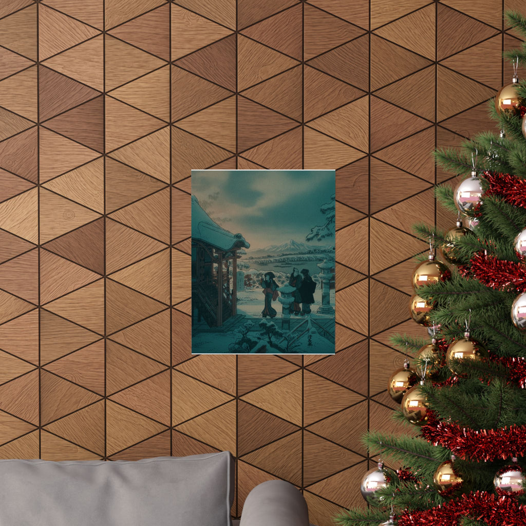Cinematic — Snow Scene With Figures Outside A Temple — Matte Poster