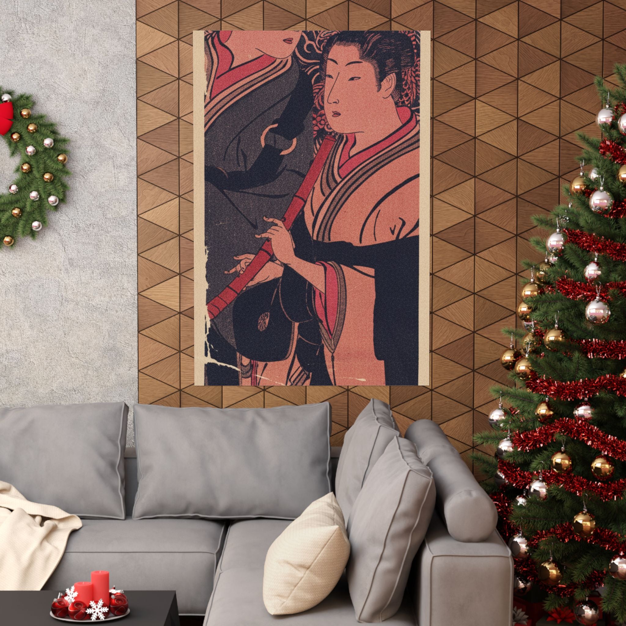 Japanese Street — Two Men, One Playing A Flute — Matte Poster
