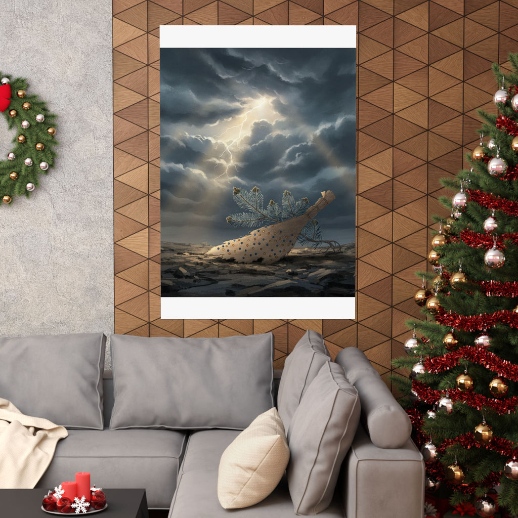 Dramatic Storm — Young Pine Tree And Jeweled Broom — Matte Poster