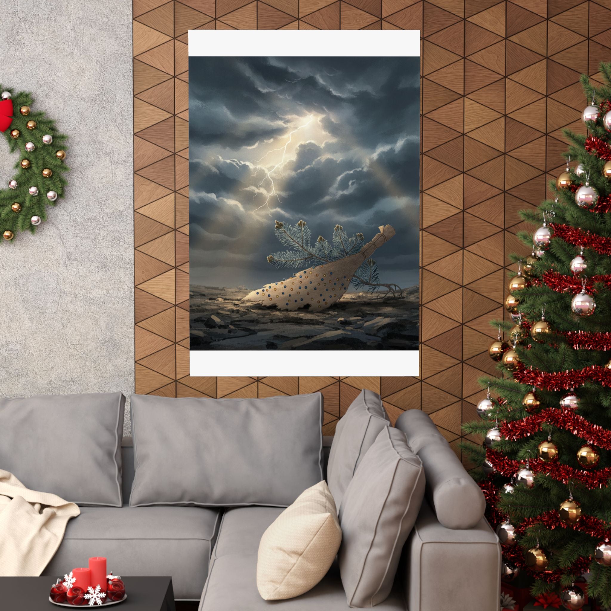 Dramatic Storm — Young Pine Tree And Jeweled Broom — Matte Poster