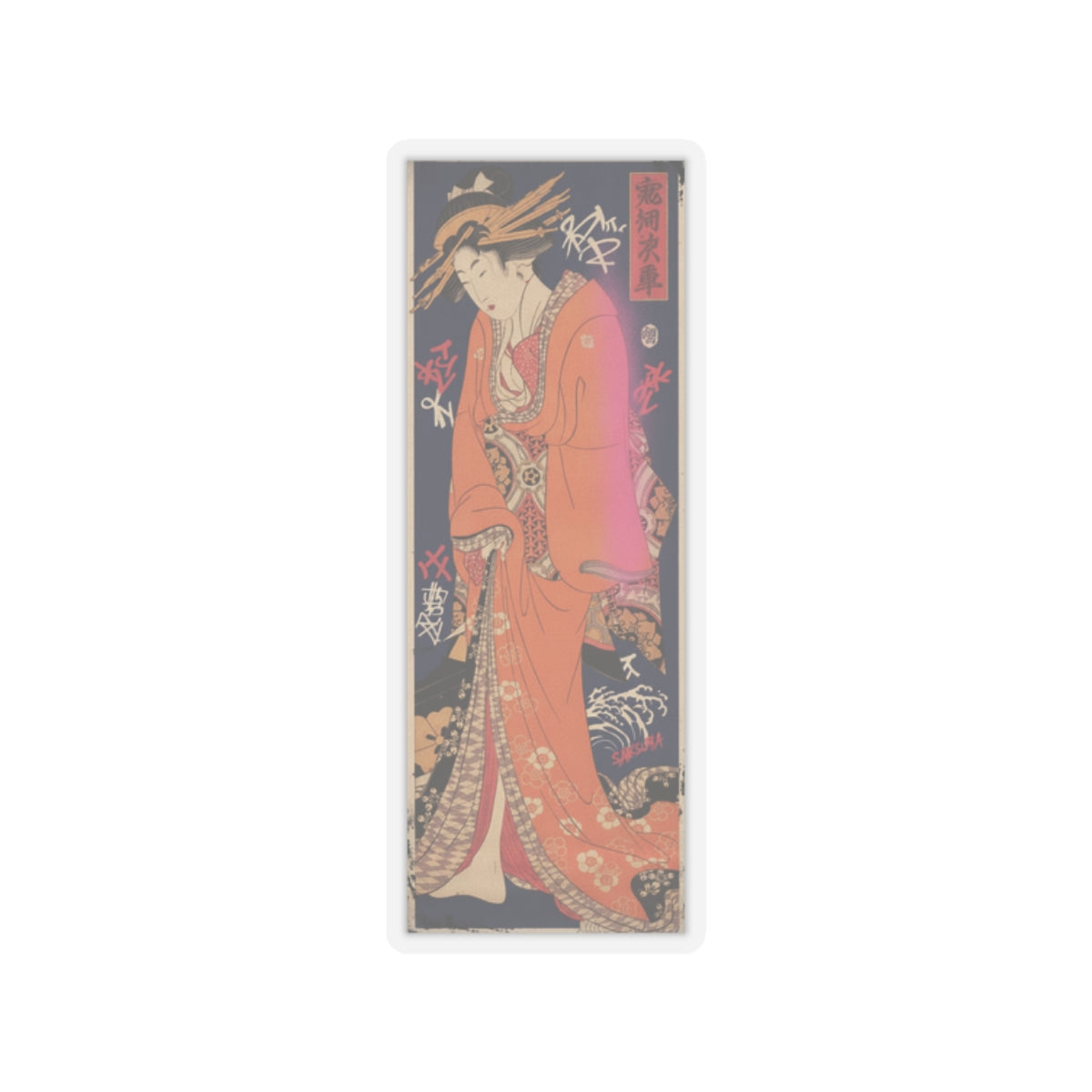 Japanese Street — Geisha, Probably A Singing Girl — Kiss-Cut Sticker