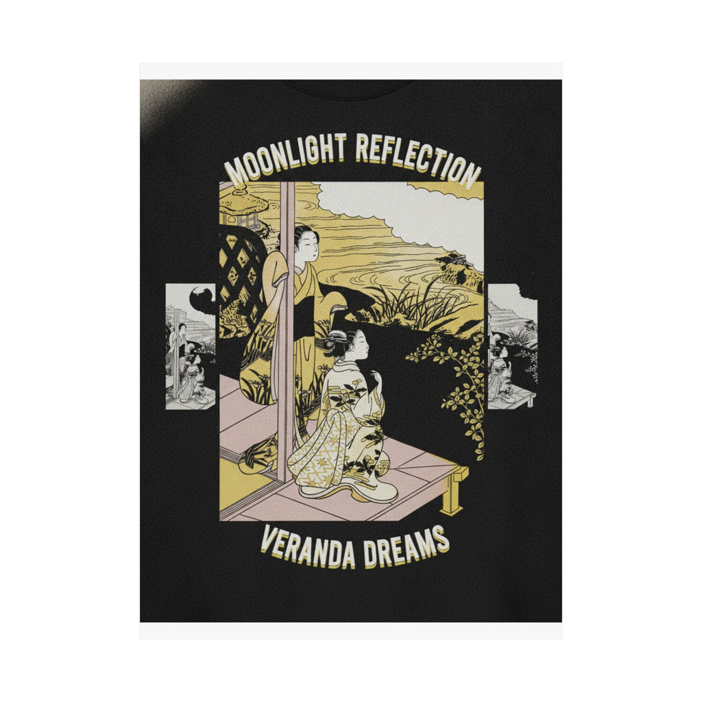 Streetwear Collage — Two Girls On A Veranda Beside A Stream With The Moon — Matte Poster
