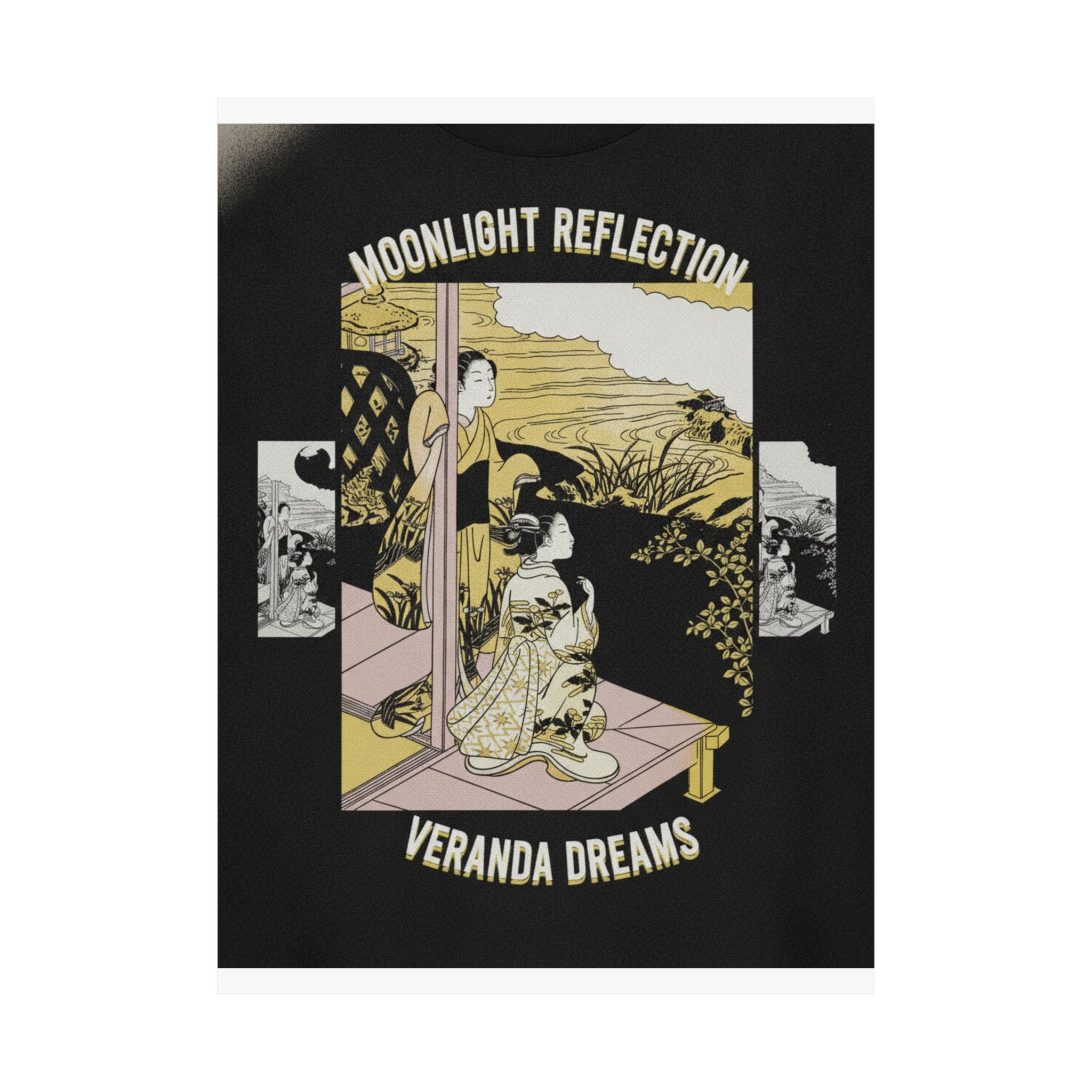 Streetwear Collage — Two Girls On A Veranda Beside A Stream With The Moon — Matte Poster