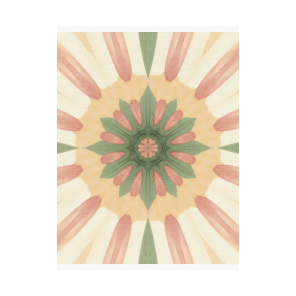Peach and Sage Floral Kaleidoscope Mandala Poster
