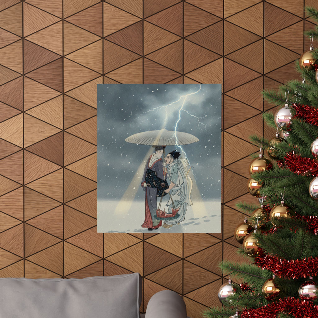 Dramatic Storm — Ebisu And Benten Walking In The Snow — Matte Poster