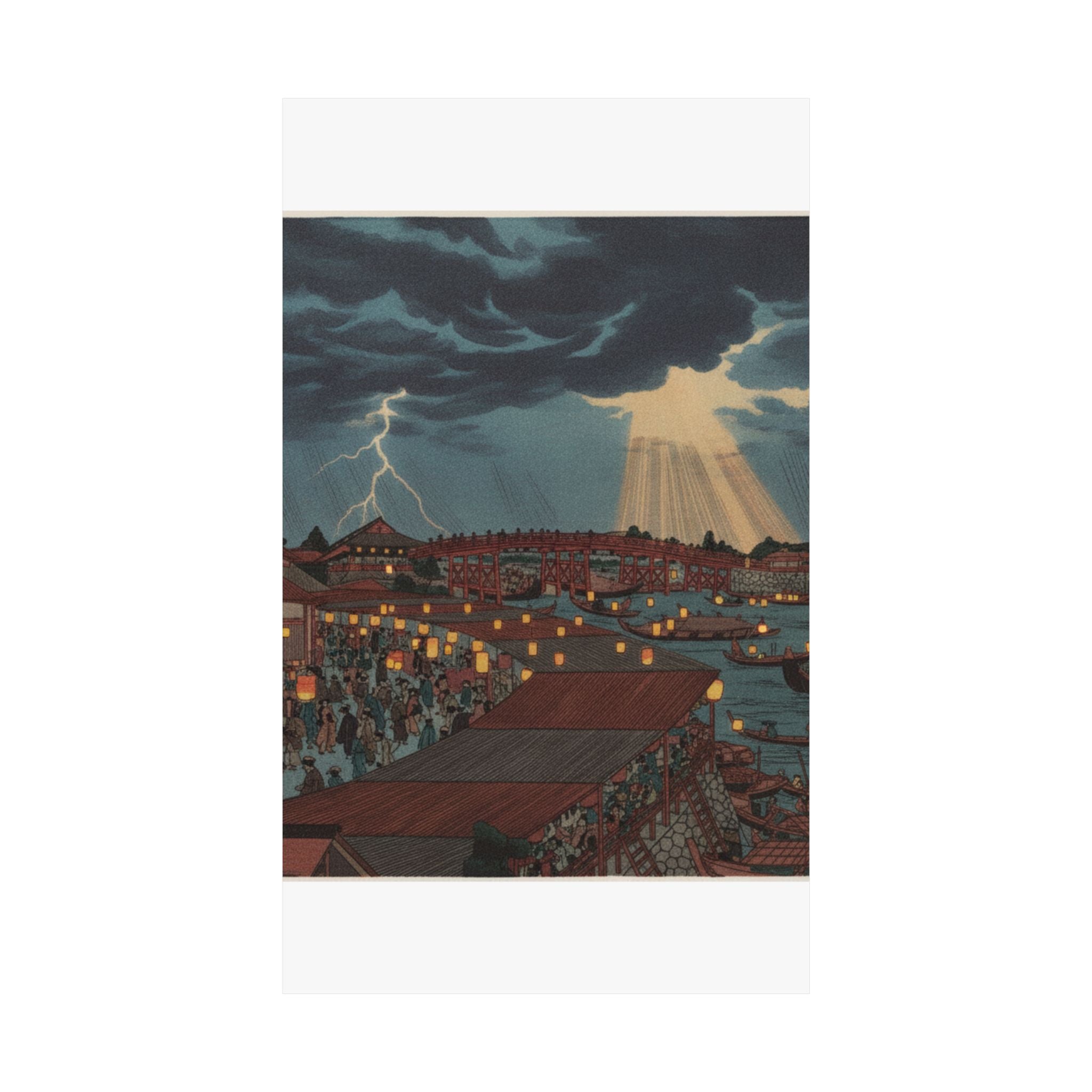 Dramatic Storm — Landscape; Showing Water Festival With Lanterns — Matte Poster
