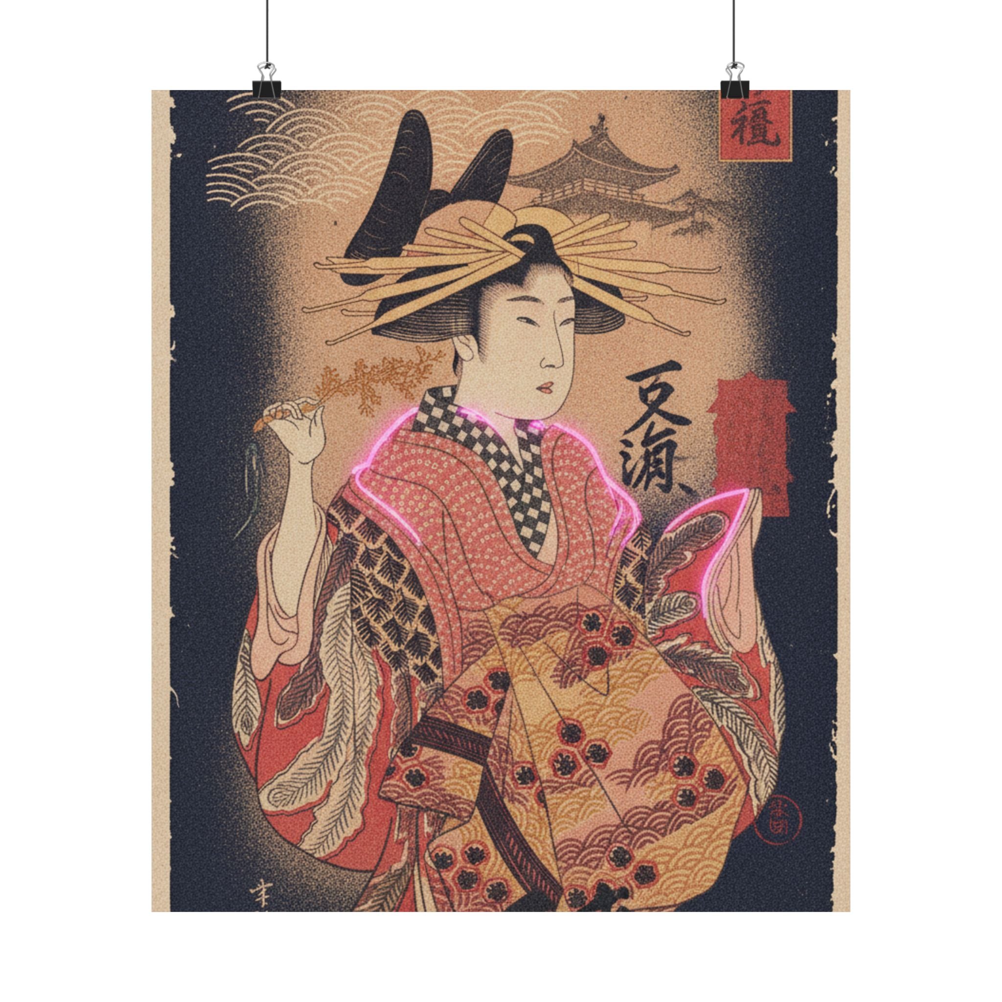 Japanese Street — Courtesan With Branch Of Seri — Matte Poster