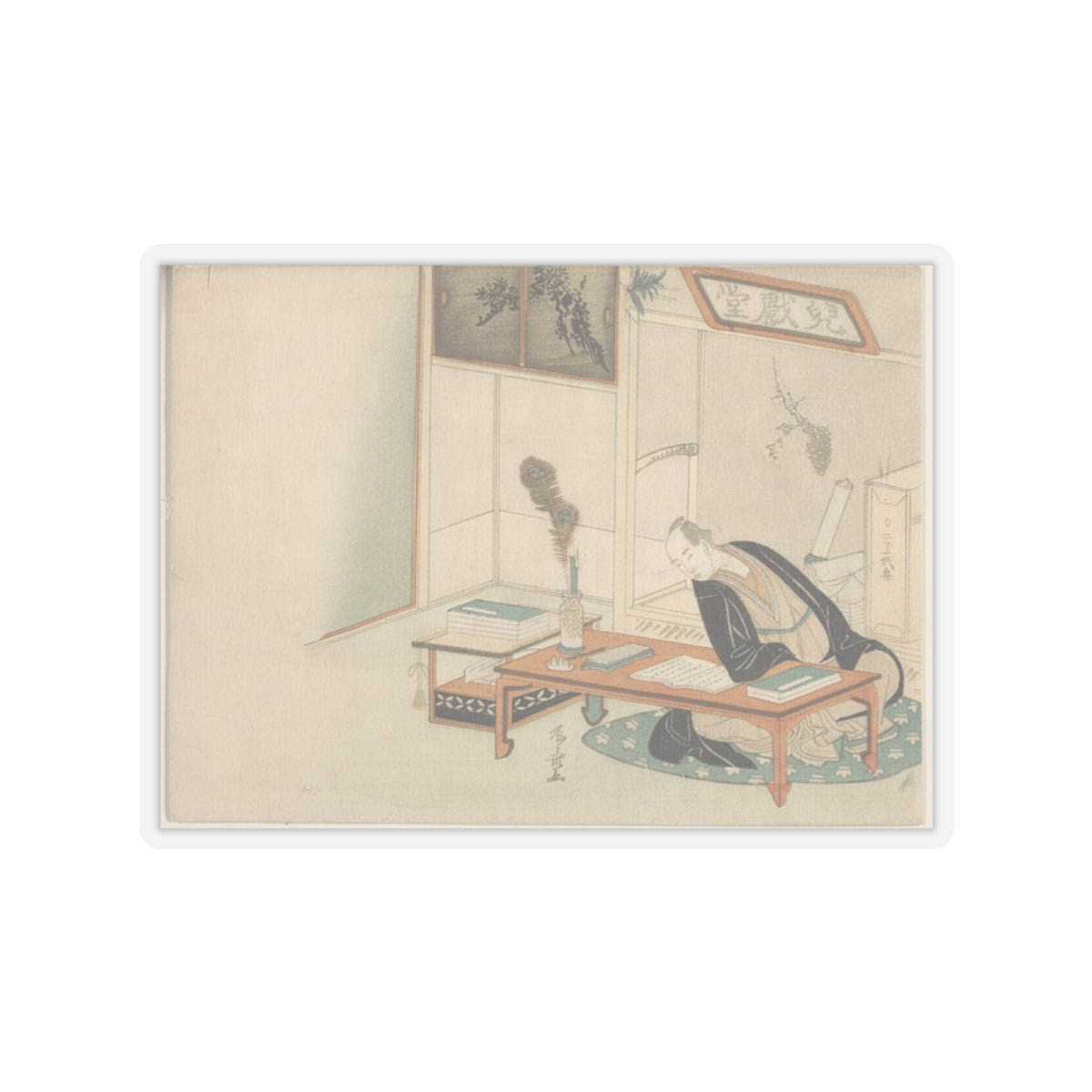 Botanical — Man Seated With His Reading And Writing Materials Before Him — Kiss-Cut Sticker