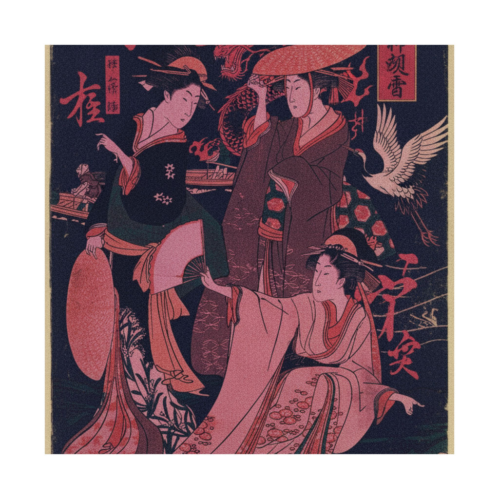Japanese Street — Three Young Ladies By The Seashore — Matte Poster
