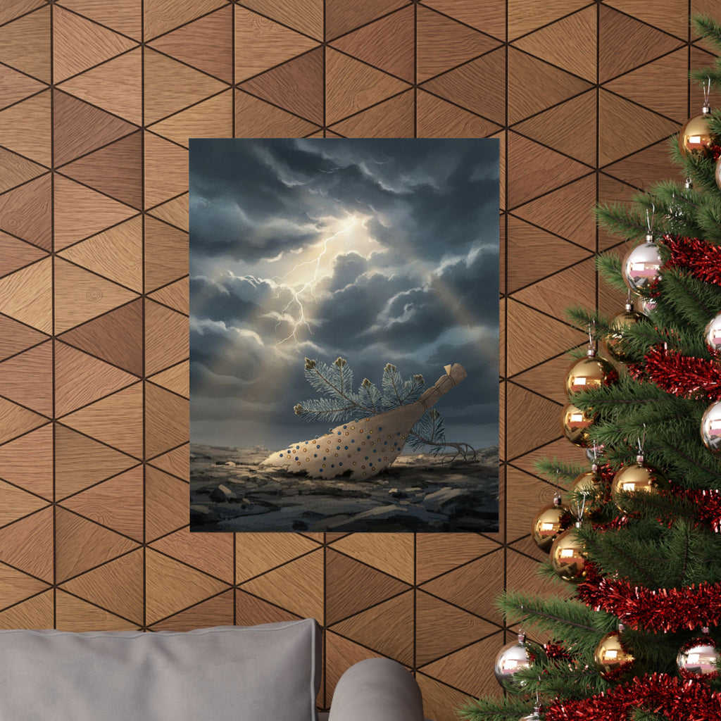 Dramatic Storm — Young Pine Tree And Jeweled Broom — Matte Poster