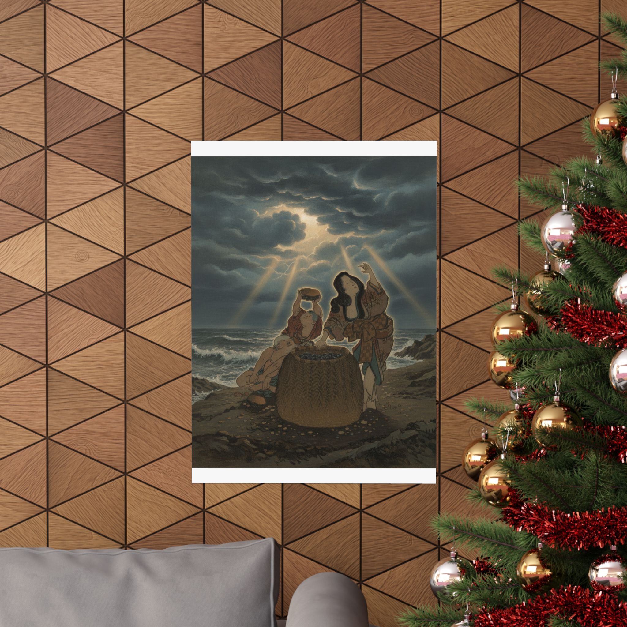 Dramatic Storm — Fisherwoman With A Basket And Two Boys — Matte Poster