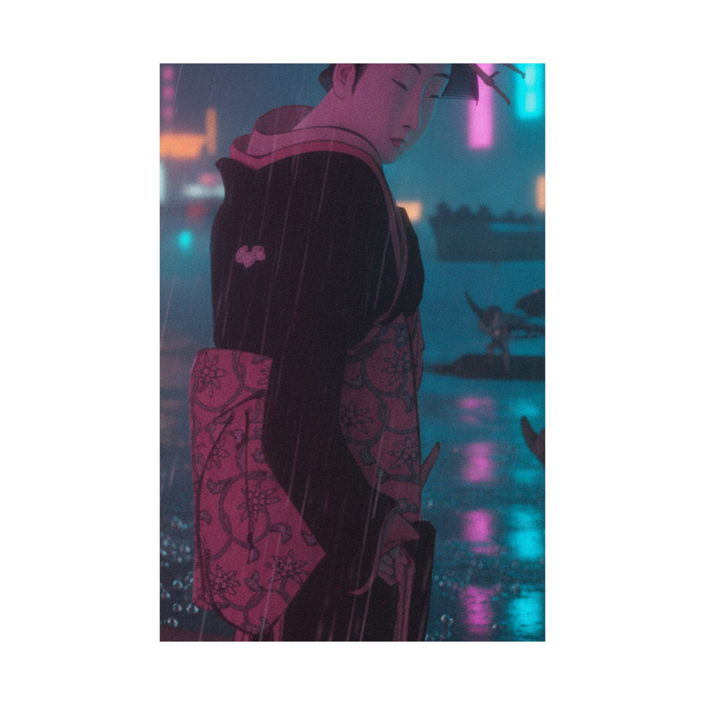 Neon Noir — Young Lady By The Shore — Matte Poster