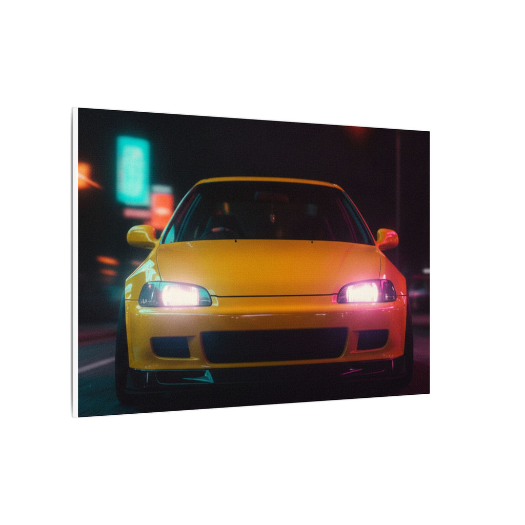 Neon Night JDM Yellow Coupe Street Matte Canvas