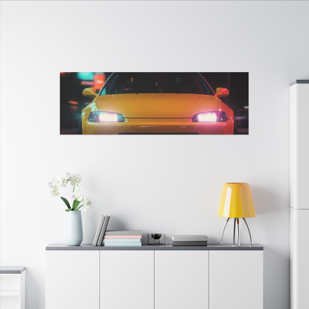 Neon Night JDM Yellow Coupe Street Matte Canvas