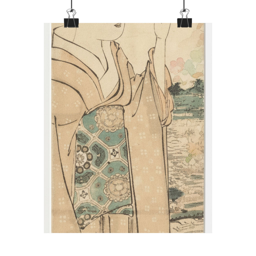Watercolor — Woman With Fan On The Banks Of The Sumida River — Matte Poster