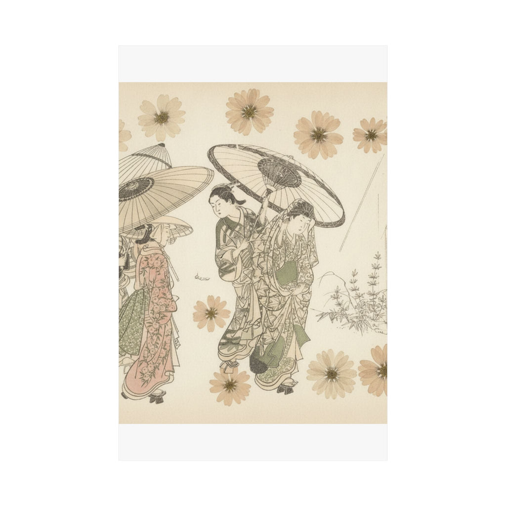 Botanical — A Lady With Three Attendants In The Rain — Matte Poster