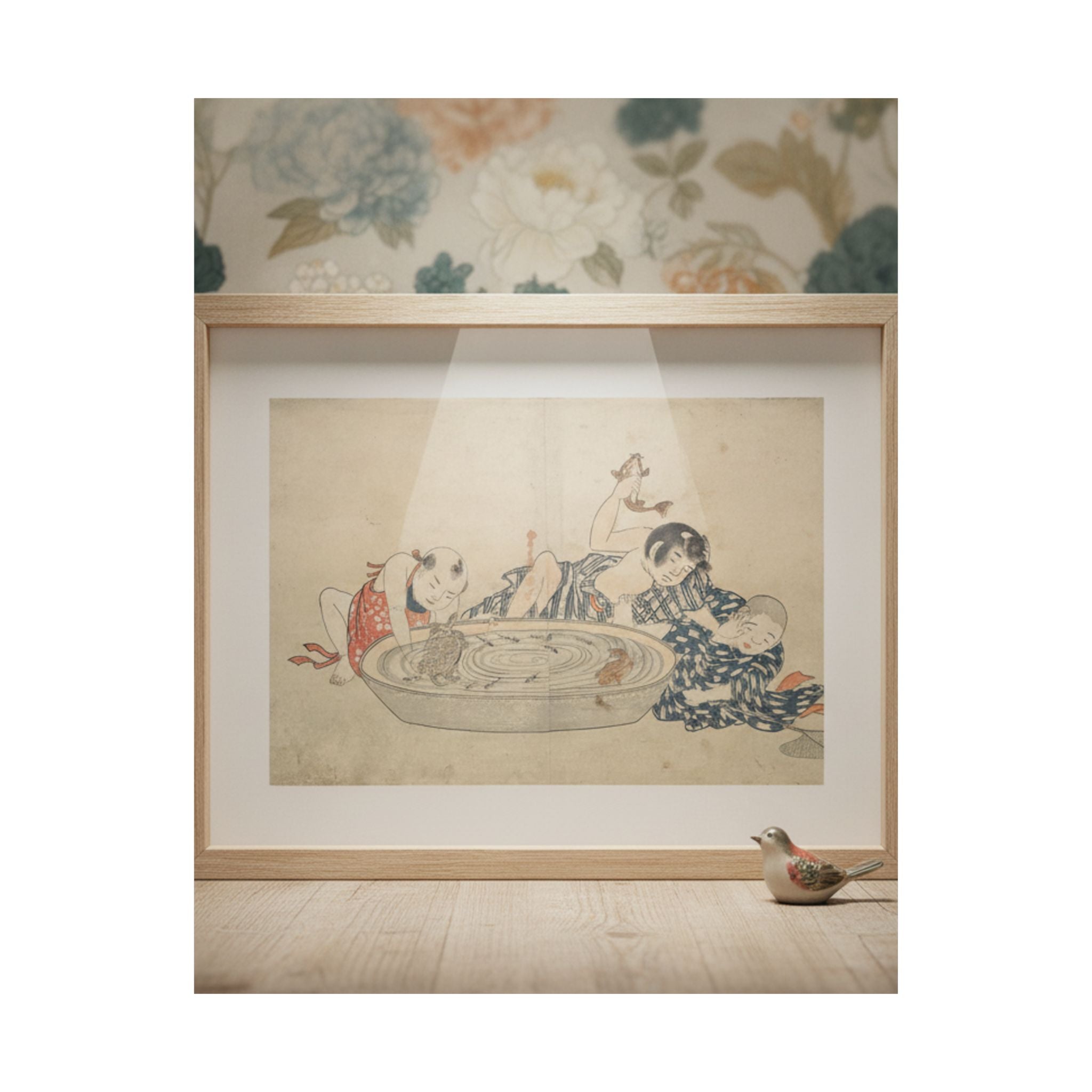 Product Marketing — Boys Playing With A Basin Of Fish And Turtles — Matte Poster
