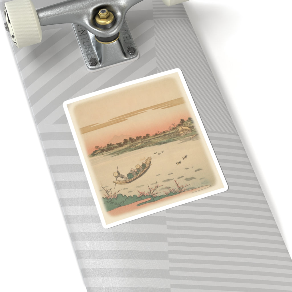 Southern Sunset — Boat Ferrying Across River — Kiss-Cut Sticker