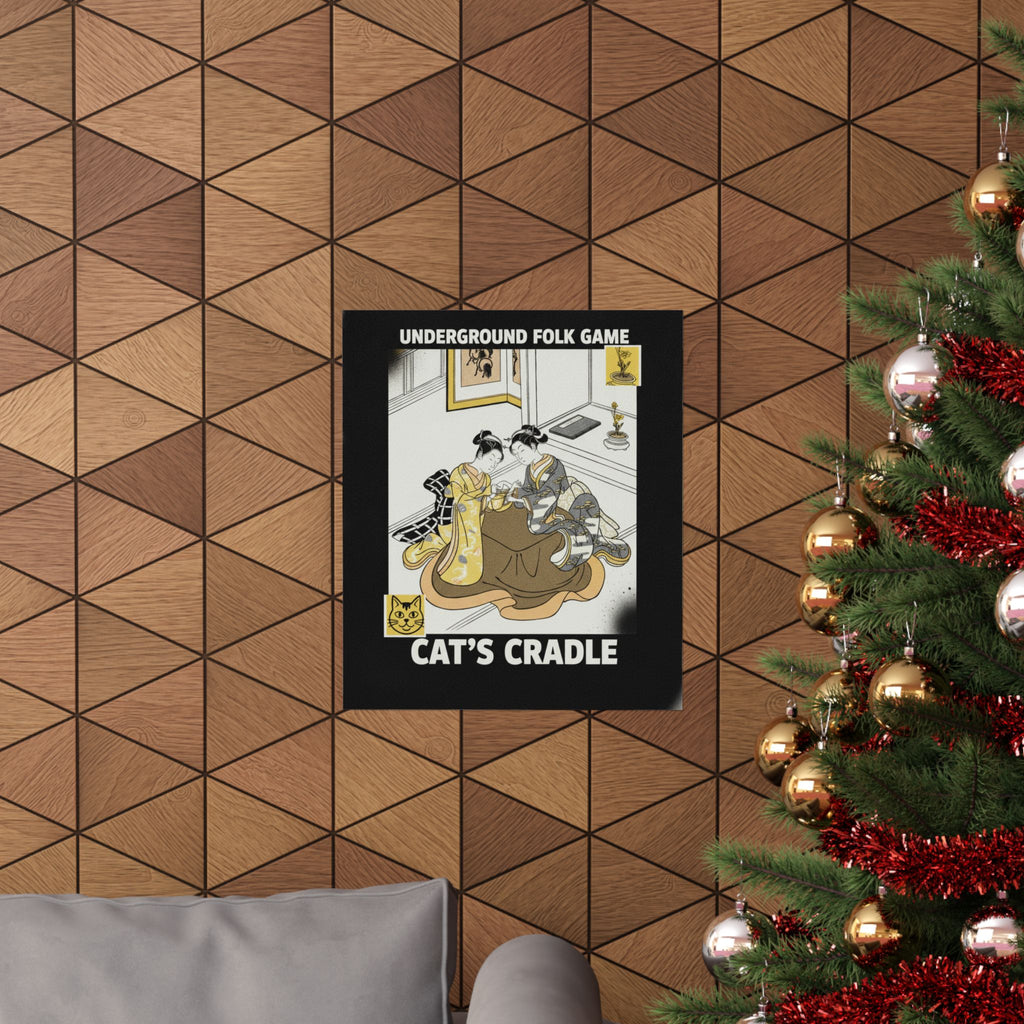 Streetwear Collage — Two Young Women Seated By A Kotatsu Playing Cat'S Cradle — Matte Poster