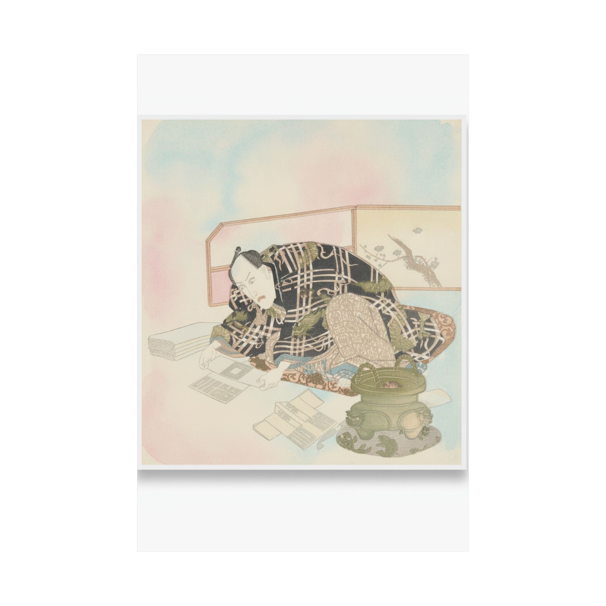 Watercolor — Ichikawa Danjūrō Vii Preparing New Year'S Gifts — Matte Poster