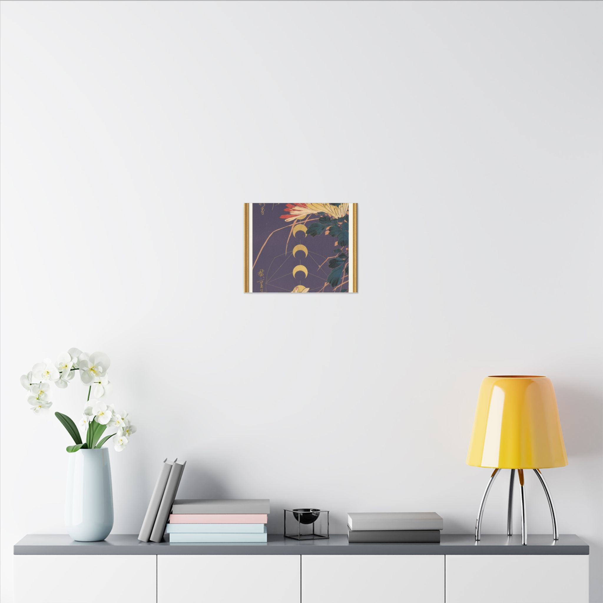 Chrysanthemum and Gold Moon Phases Woodblock Matte Canvas
