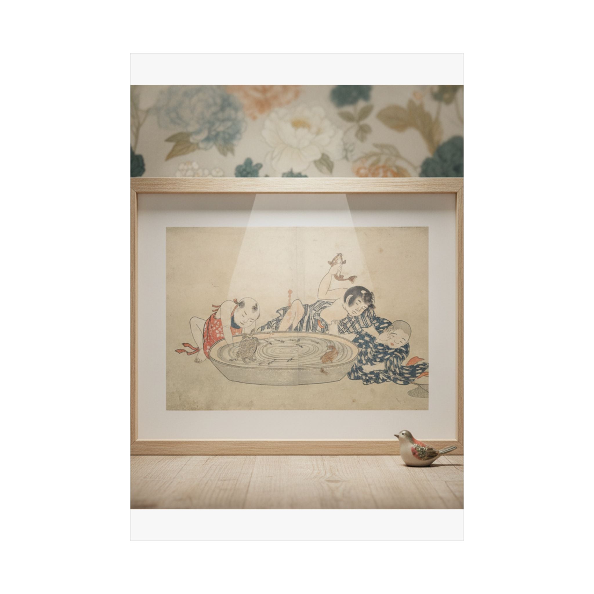 Product Marketing — Boys Playing With A Basin Of Fish And Turtles — Matte Poster