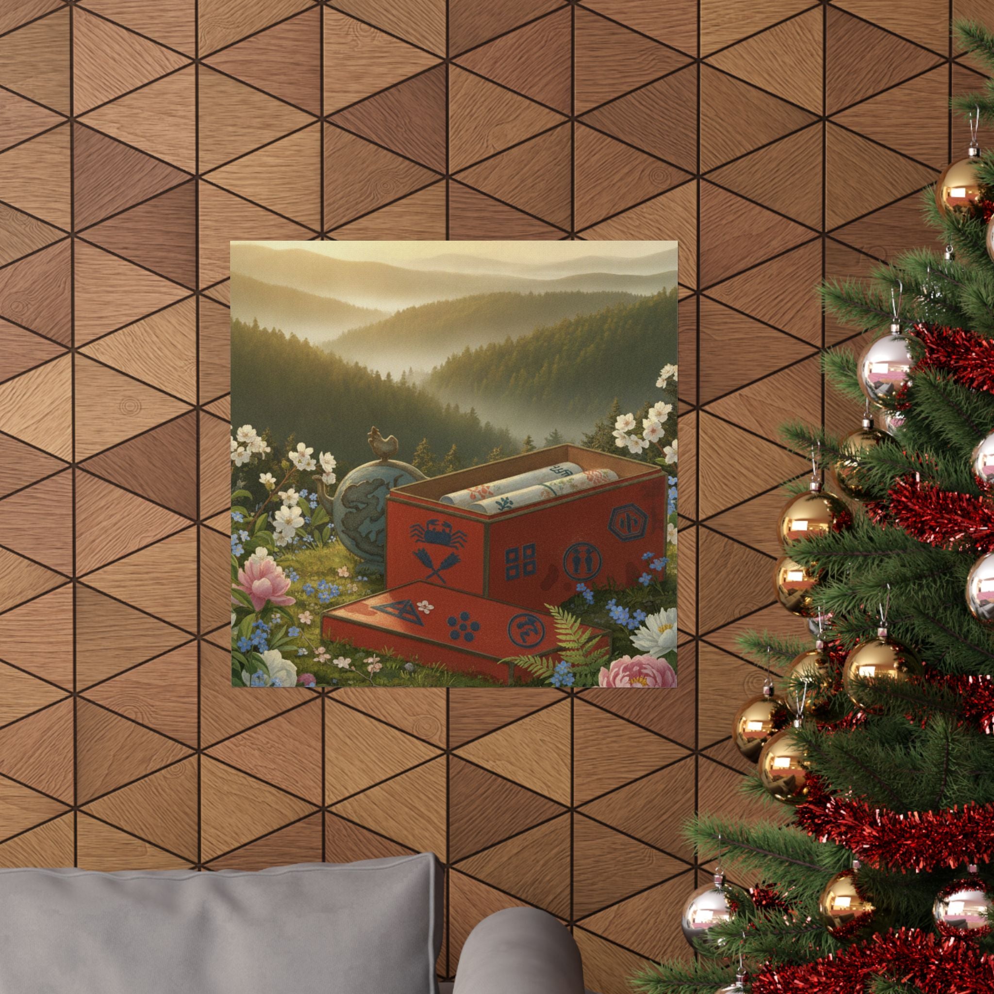 Scenic Nature — Red Lacquer Box And Water-Pot — Matte Poster