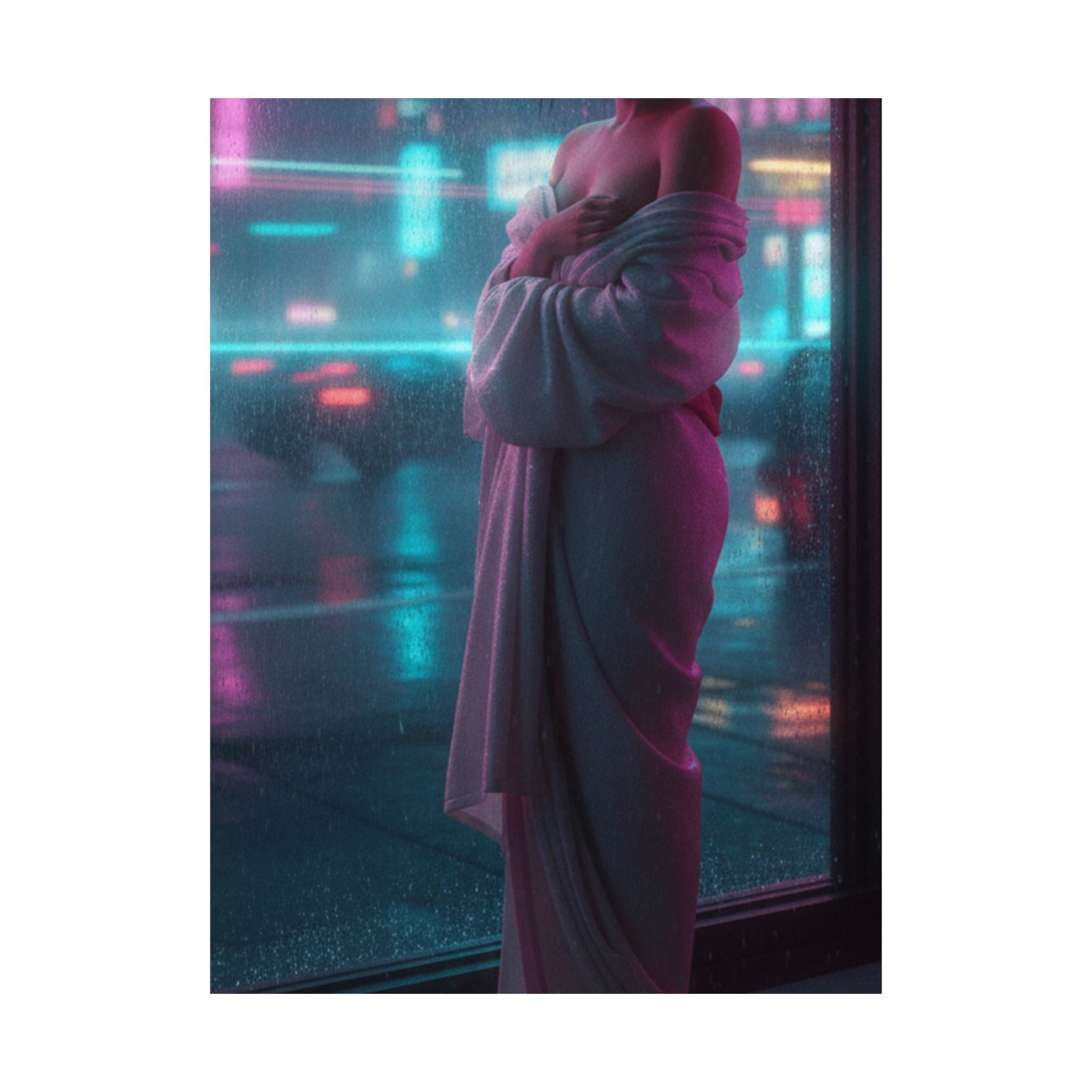 Neon Noir — Girl Drying Herself After Her Bath — Matte Poster