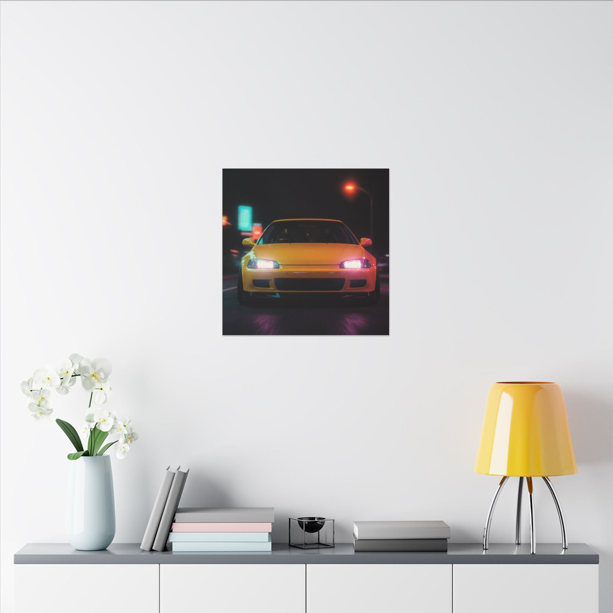 Neon Night JDM Yellow Coupe Street Matte Canvas