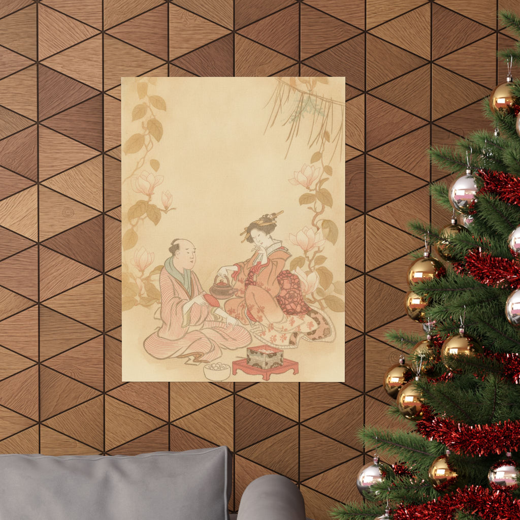 Southern Sunset — Woman Entertaining Her Guest With New Year Wine — Matte Poster