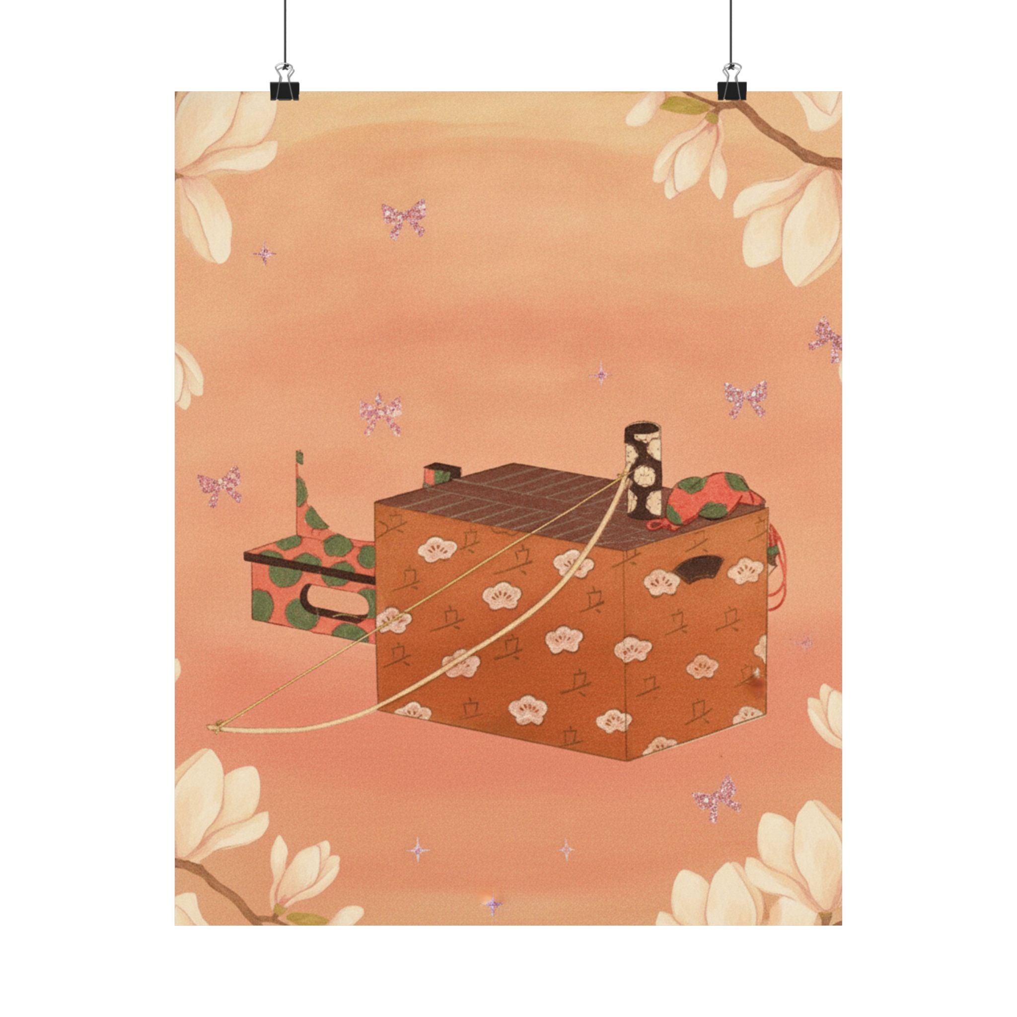 Southern Sunset — Box For Sugoroku Game (A Kind Of Backgammon), Bow And Drum — Matte Poster