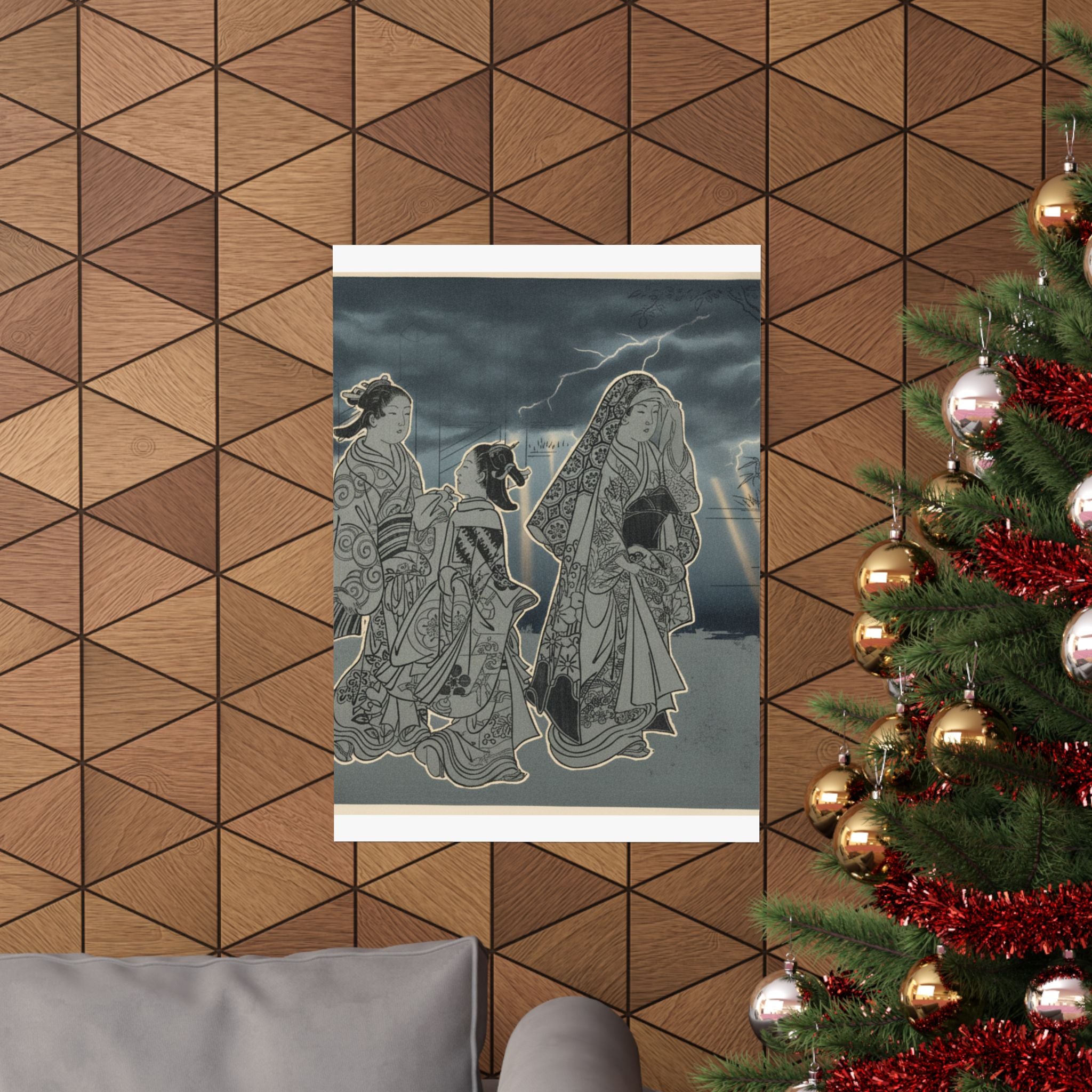 Dramatic Storm — A Courtesan Followed By Two Girl Attendants — Matte Poster