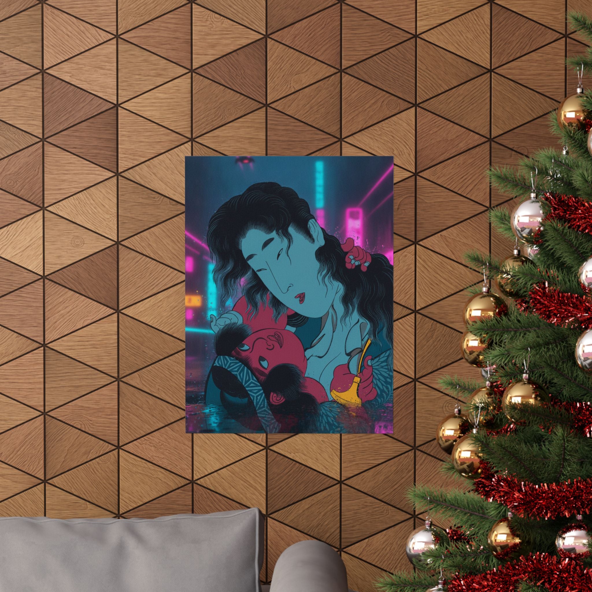 Neon Noir — Yamauba Playing With Kintarō — Matte Poster