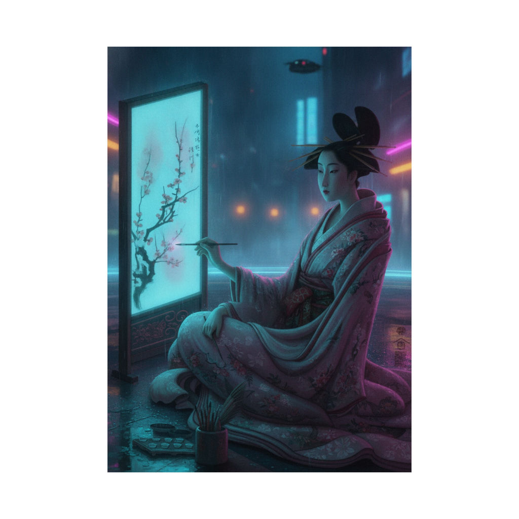Neon Noir — Young Woman Painting A Screen — Matte Poster