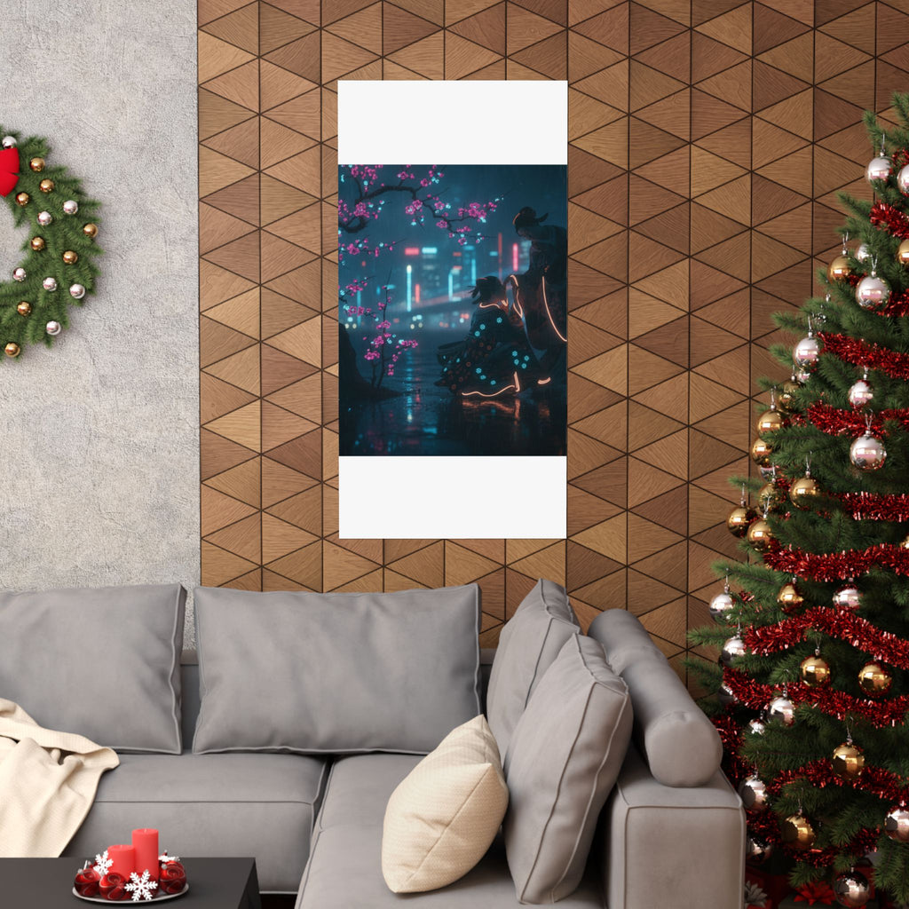 Neon Noir — Two Girls Under Plum Tree — Matte Poster