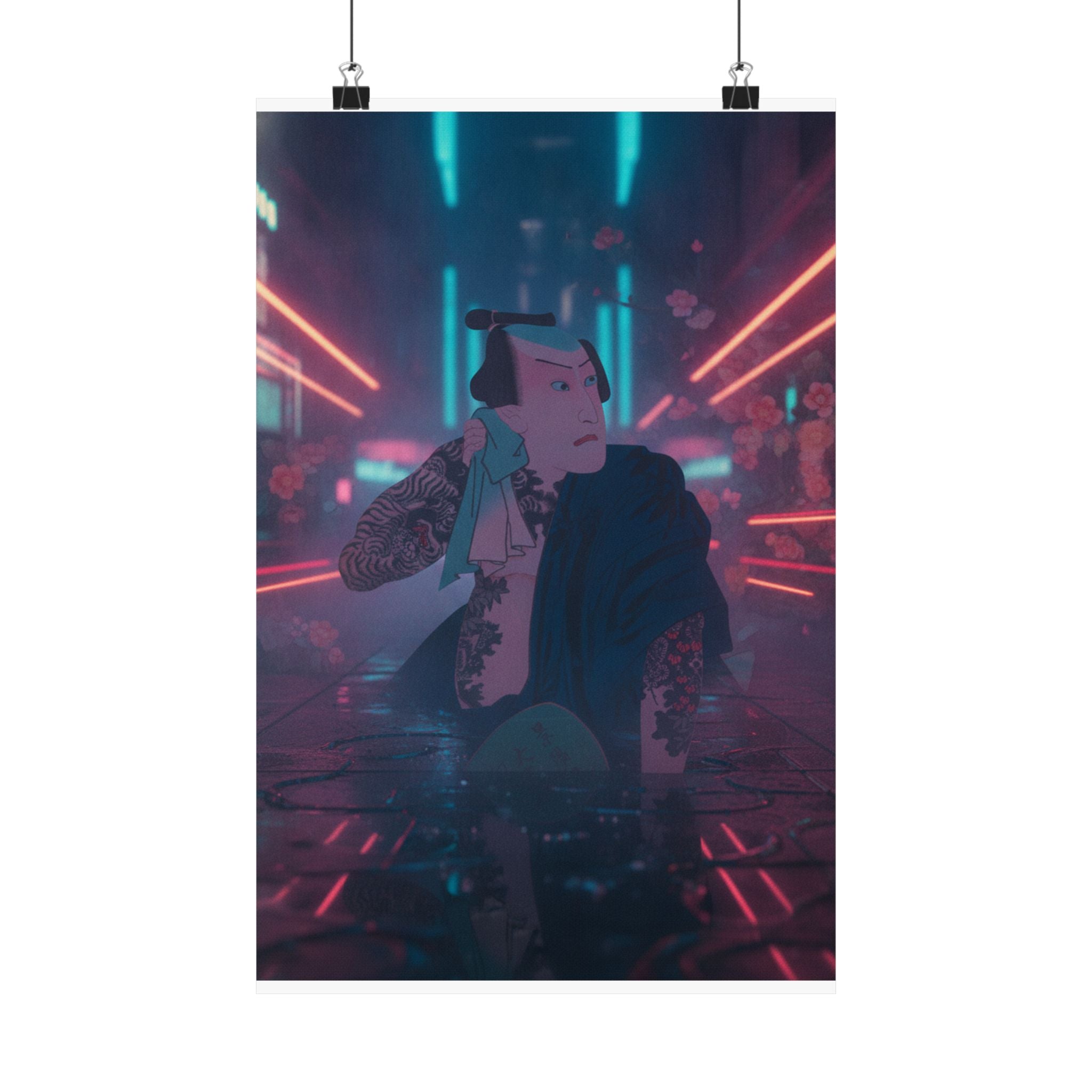 Neon Noir — The Actor Kawarazaki Gonjūrō I As Ude No Kisaburō, Likened To Wu Song The Asceti — Matte Poster